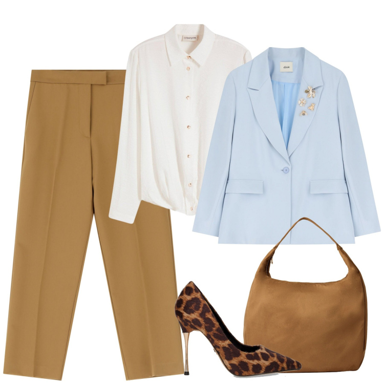 Outfit donna - Settembre. Stile Urban per Tutti i giorni. Abbinamento con camicie, borse a mano, pantaloni, blazer, décolleté.