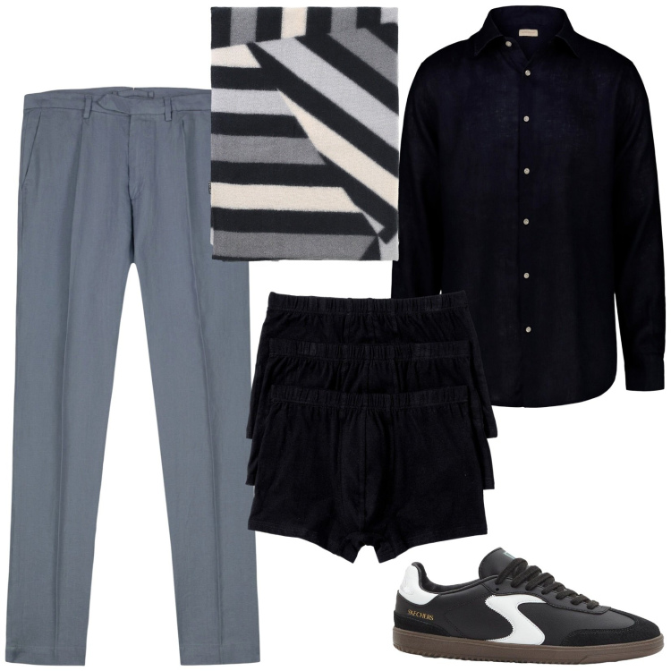 Outfit uomo - Pantaloni sartoriali. Stile Casual per Tutti i giorni. Abbinamento con boxer, sneakers, sciarpe, camicie, pantaloni.