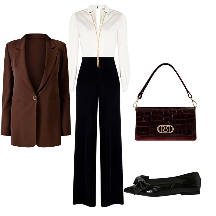 Outfit donna - Riunioni di lavoro. Stile Bon Ton per Ufficio. Abbinamento con tute, ballerine, borse a mano, blazer.