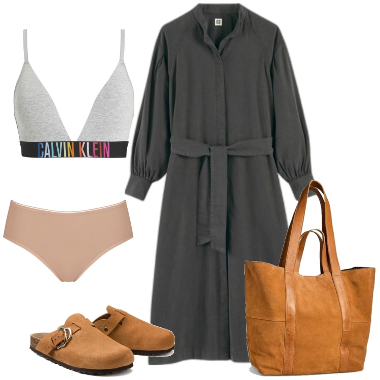 Outfit mujer - Casual #10468. Estilo Casual para Todos los días. Combinación con zuecos, sujetadores, braga culotte, bolso tote, vestidos largos.