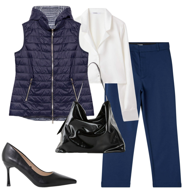 Outfit donna - Settembre. Stile Urban per Tutti i giorni. Abbinamento con shopping bag, pantaloni chino, camicie, décolleté, piumini.