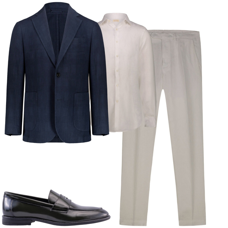 Outfit uomo - Spezzato cerimonia settembre. Stile Business/Elegante per Cerimonia. Abbinamento con giacche, camicie, pantaloni, scarpe stringate.
