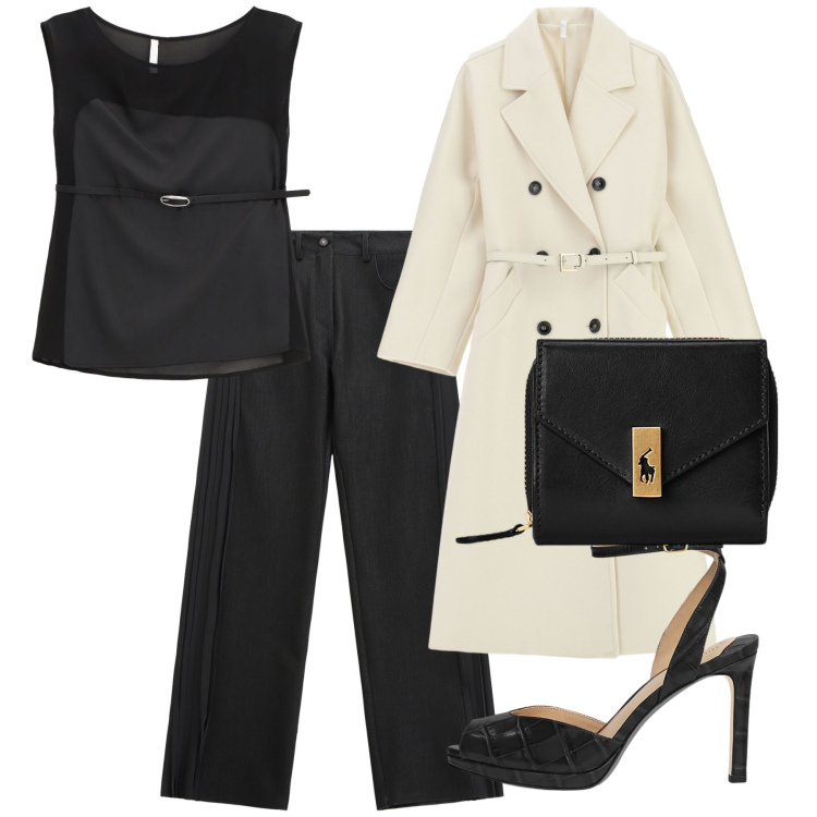 Outfit donna - Total look #2249005. Stile Glamour per Tutti i giorni. Abbinamento con cappotti, top, jeans, portafogli, sandali in pelle.