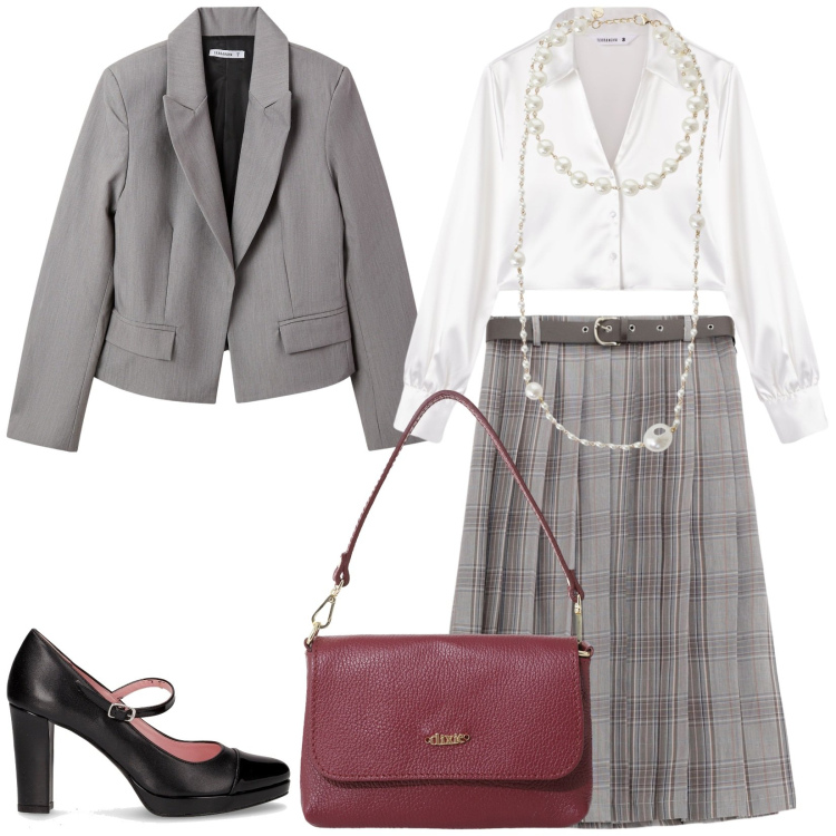 Outfit donna - Total look #2249007. Stile Bon Ton per Ufficio. Abbinamento con blazer, camicie, gonne, collane, borse a tracolla, décolleté.