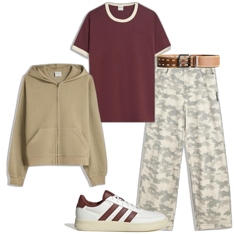 Outfit hombre - Urban #4451. Estilo Urban para Todos los días. Combinación con sudaderas, cinturones, sneakers, camiseta, vaqueros.