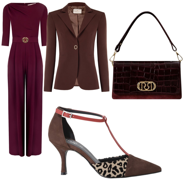 Outfit donna - La tuta Rinascimento di sera. Stile Chic per Serata fuori. Abbinamento con blazer, tute, borse a mano, décolleté.