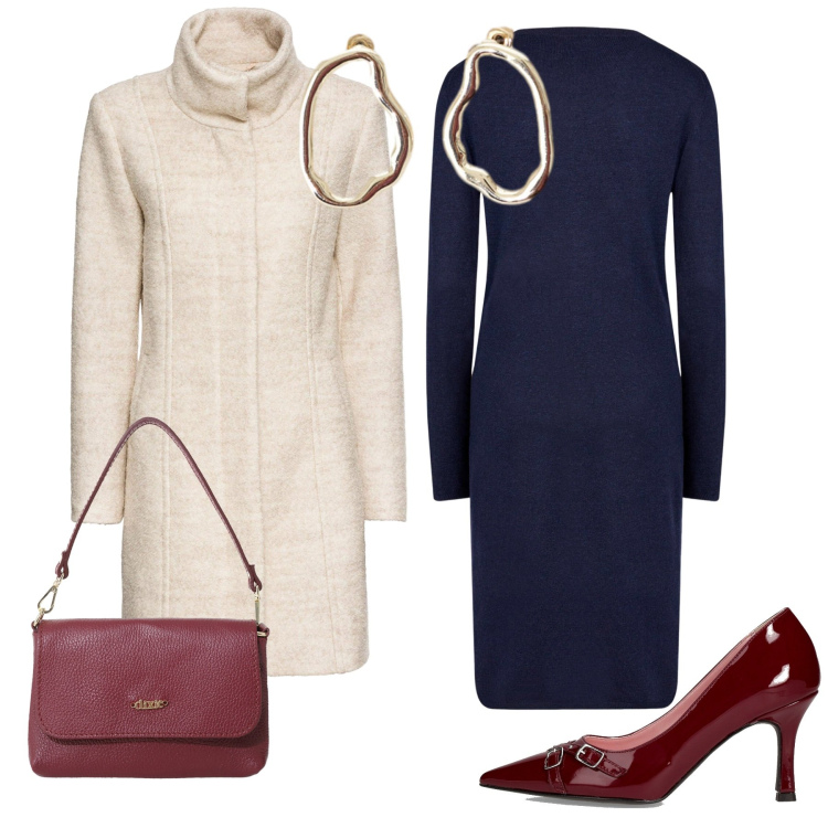 Outfit donna - Serata al ristorante gourmet. Stile Romantica per Serata fuori. Abbinamento con cappotti, orecchini, borse a tracolla, vestiti midi/longuette, décolleté.