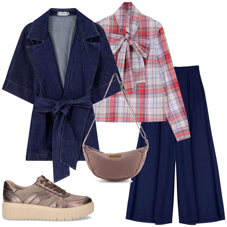 Outfit donna - Total look #2249032. Stile Minimal per Tutti i giorni. Abbinamento con camicie, trench, pantaloni, borse a tracolla, sneakers.
