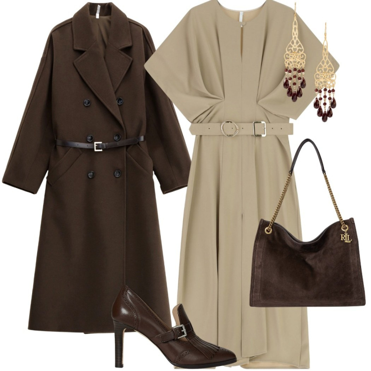 Outfit donna - Imperial FW25. Stile Chic per Cerimonia. Abbinamento con vestiti lunghi, cappotti, borse tote, décolleté, orecchini.