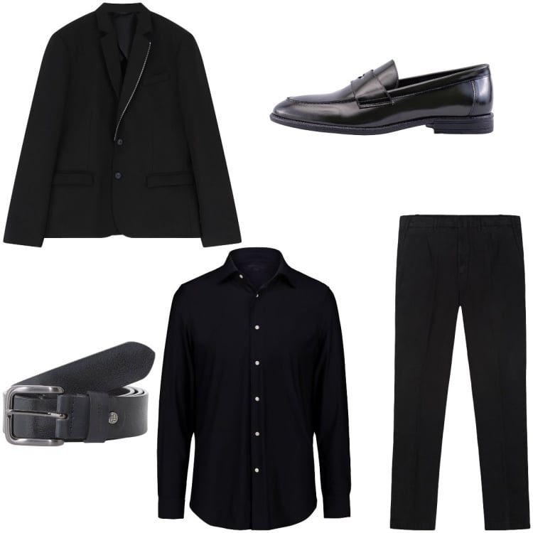Outfit uomo - Cena di lavoro. Stile Business/Elegante per Serata speciale. Abbinamento con giacche, cinture, pantaloni, scarpe stringate, camicie.