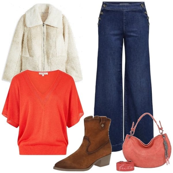 Outfit femme - Un brin orangé. Style Casual pour Tous les jours. Assortir avec blazers, jeans, pulls, bottines, sacs à main.