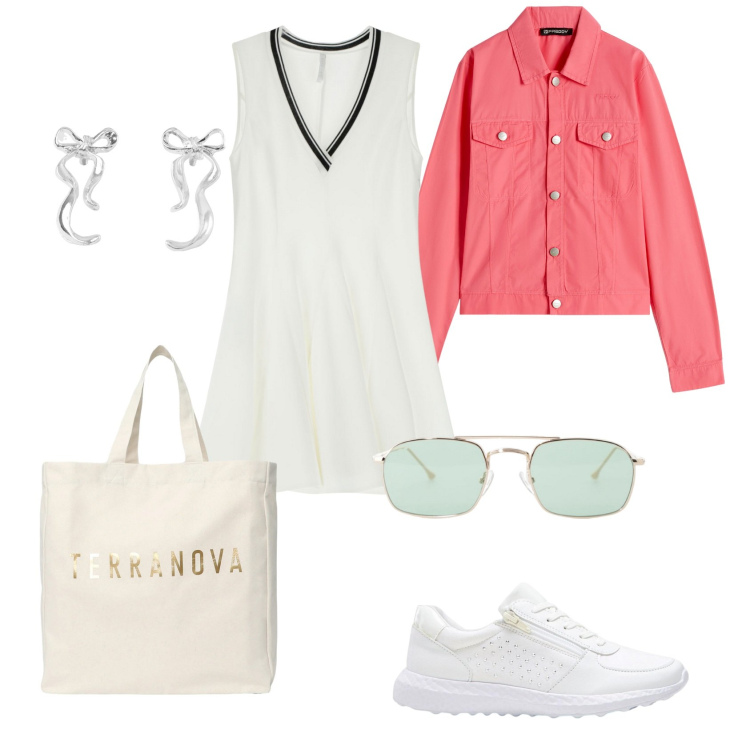 Outfit donna - Total look #2249197. Stile Casual per Tutti i giorni. Abbinamento con sneakers, orecchini, borse tote, occhiali da sole, vestiti corti, blazer.