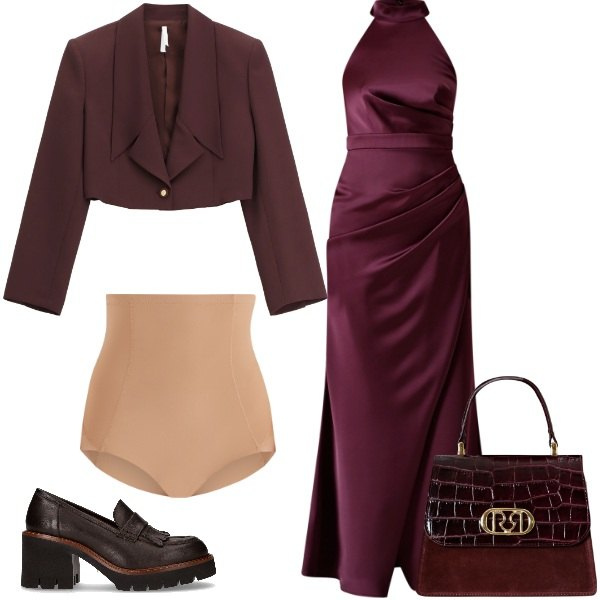 Outfit donna - Bordeaux che passione. Stile Sexy per Cerimonia. Abbinamento con culotte, vestiti lunghi, borse a mano, blazer, décolleté.