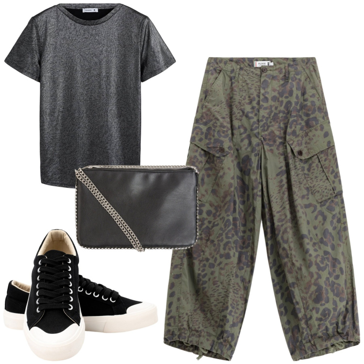 Outfit donna - Total look #2249209. Stile Casual per Tutti i giorni. Abbinamento con borse a tracolla, t-shirt, pantaloni cargo, sneakers.