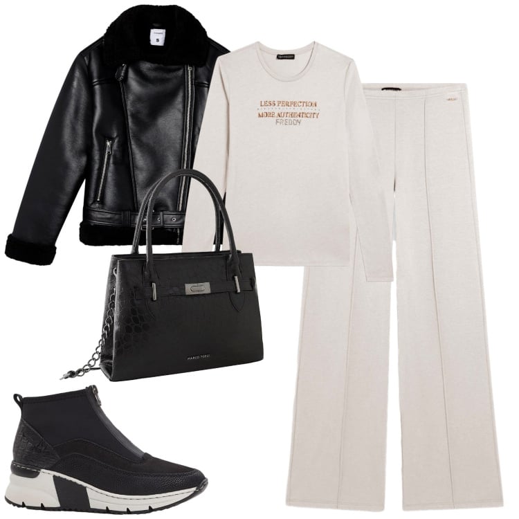 Outfit donna - Sporty. Stile Sporty chic per Tutti i giorni. Abbinamento con sneakers, borse a mano, giacche, pantaloni, t-shirt.