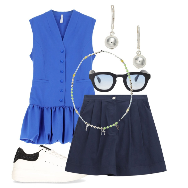 Outfit donna - Da mattina a sera. Stile Urban per Tutti i giorni. Abbinamento con vestiti corti, occhiali da sole, collane, shorts, orecchini, sneakers.