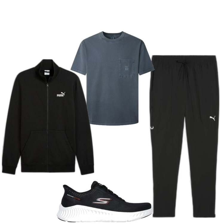 Outfit hombre - Casual look. Estilo Casual para Todos los días. Combinación con sudaderas con capucha, pantalones, camiseta, sneakers.