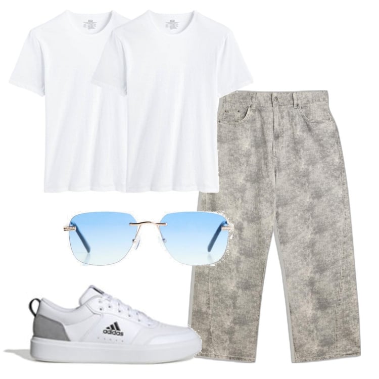 Outfit hombre - Casual #15287. Estilo Casual para Todos los días. Combinación con camiseta, gafas de sol, sneakers, pantalones.