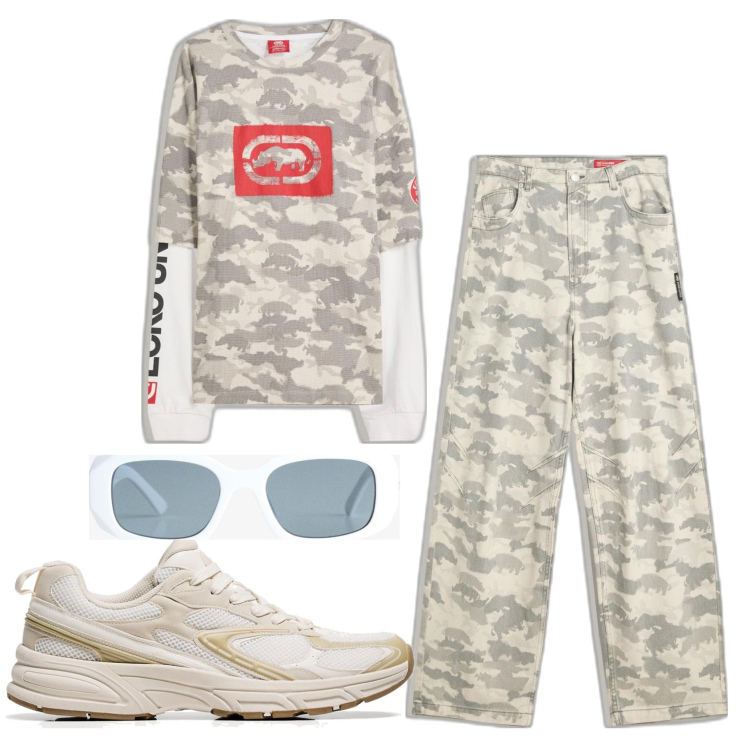 Outfit hombre - Urban #4460. Estilo Urban para Todos los días. Combinación con gafas de sol, sneakers, camiseta, vaqueros.