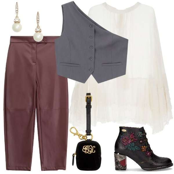 Outfit donna - a modo mio. Stile Vintage retrò per Tutti i giorni. Abbinamento con camicie, gilet, pantaloni, orecchini, pochette, stivaletti.