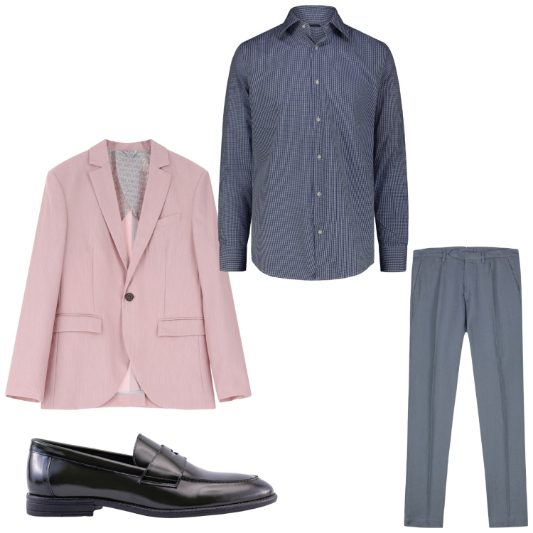 Outfit uomo - Spezzato. Stile Business/Elegante per Serata speciale. Abbinamento con giacche, pantaloni, scarpe stringate, camicie.