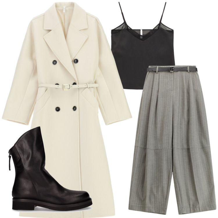 Outfit donna - Total look #2249337. Stile Glamour per Tutti i giorni. Abbinamento con cappotti, top, pantaloni, stivaletti.