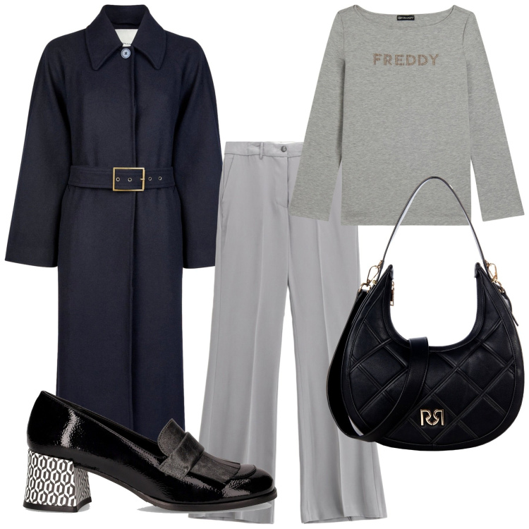 Outfit donna - Cappotto. Stile Chic per Tutti i giorni. Abbinamento con borse a tracolla, pantaloni, t-shirt, cappotti, mocassini.