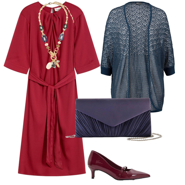 Outfit donna - In biblioteca. per Scuola/Università. Abbinamento con cardigans, pochette, vestiti midi/longuette, décolleté, collane.