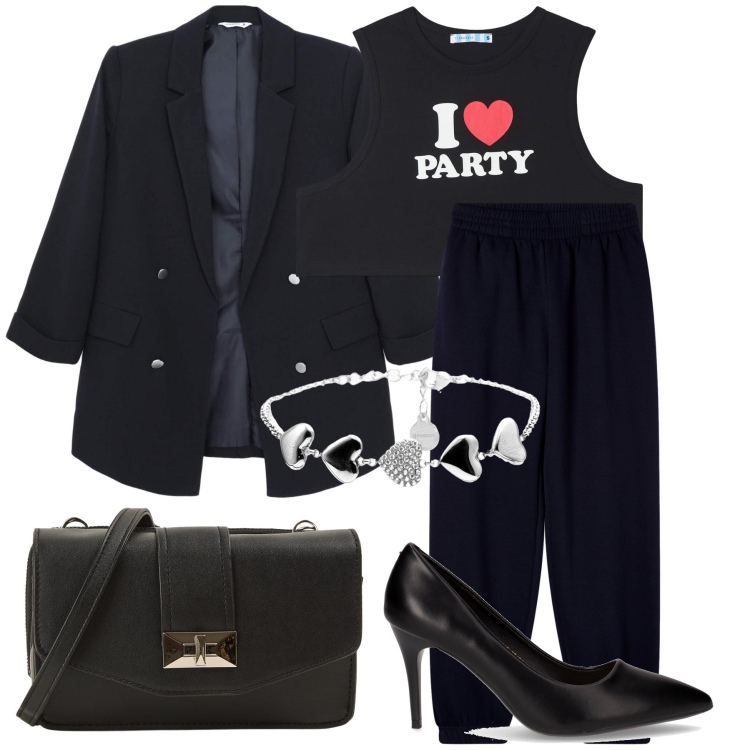 Outfit donna - Inaspettato top. Stile Glamour per Ufficio. Abbinamento con pantaloni, canottiere, blazer, borse a tracolla, braccialetti, décolleté.