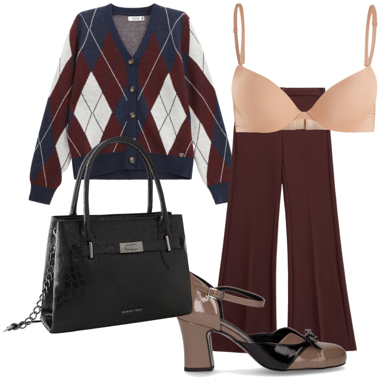 Outfit donna - Il cardigan a pelle. Stile Trendy per Ufficio. Abbinamento con borse a mano, reggiseni push-up, cardigans, pantaloni, décolleté.