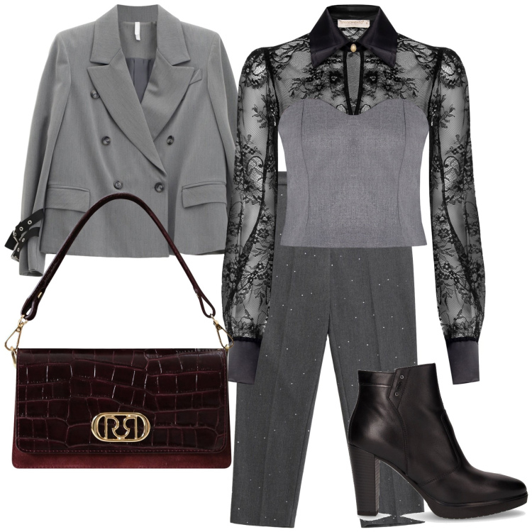 Outfit donna - Ristorante di lavoro. Stile Urban per Ufficio. Abbinamento con bluse, borse a mano, blazer, pantaloni, stivaletti.