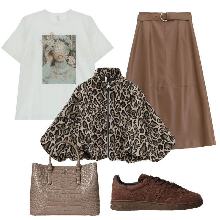 Outfit donna - Autumn Vibes. Stile Casual chic per Tutti i giorni. Abbinamento con gonne lunghe, t-shirt, bomber, sneakers, borse a mano.