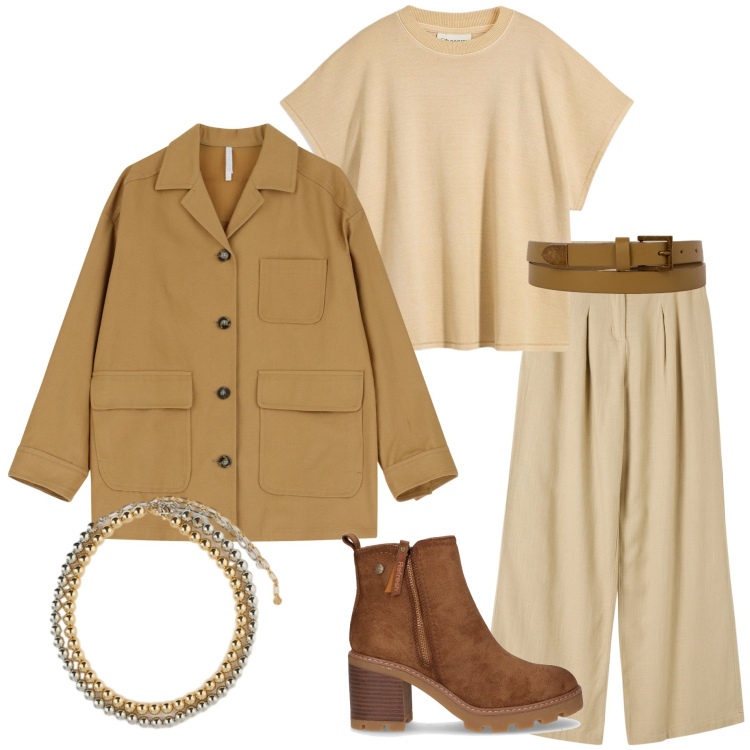 Outfit donna - Colori autunnali. Stile Urban per Tutti i giorni. Abbinamento con maglieria, pantaloni, cappotti, stivaletti, cinture, collane.
