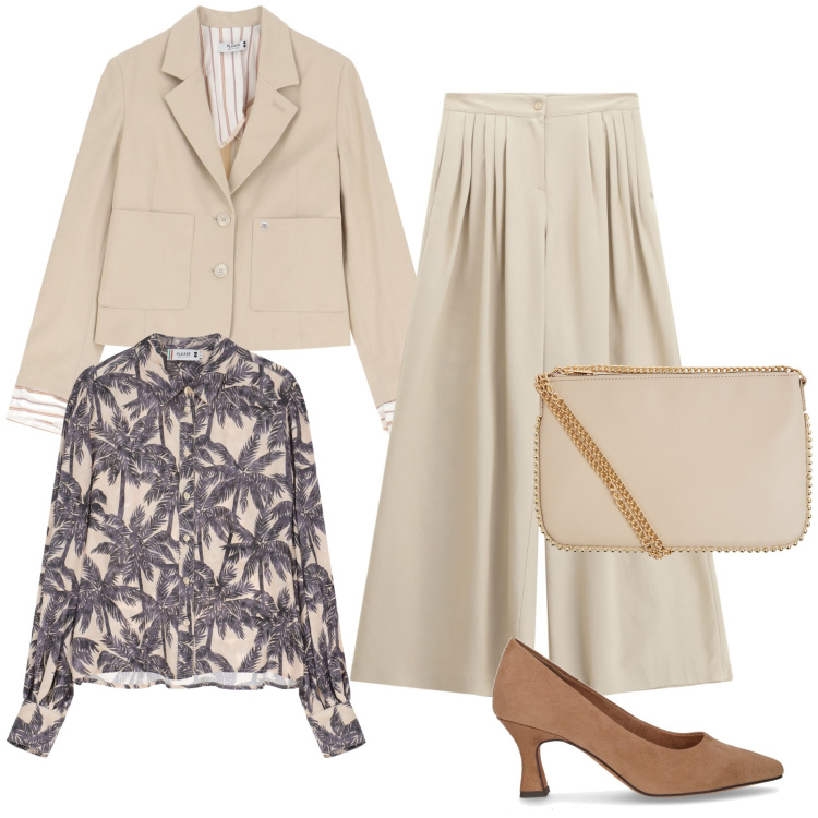 Outfit donna - Please che look. Stile Bon Ton per Ufficio. Abbinamento con borse a tracolla, camicie, blazer, pantaloni a palazzo, décolleté.