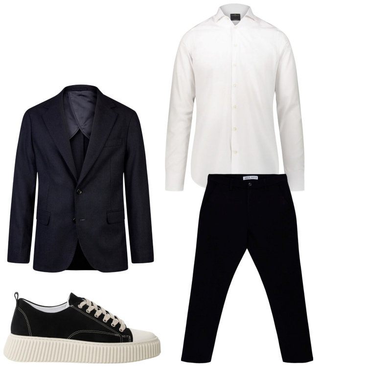 Outfit uomo - Sporty. Stile Business/Elegante per Serata speciale. Abbinamento con pantaloni chino, sneakers, camicie, giacche.