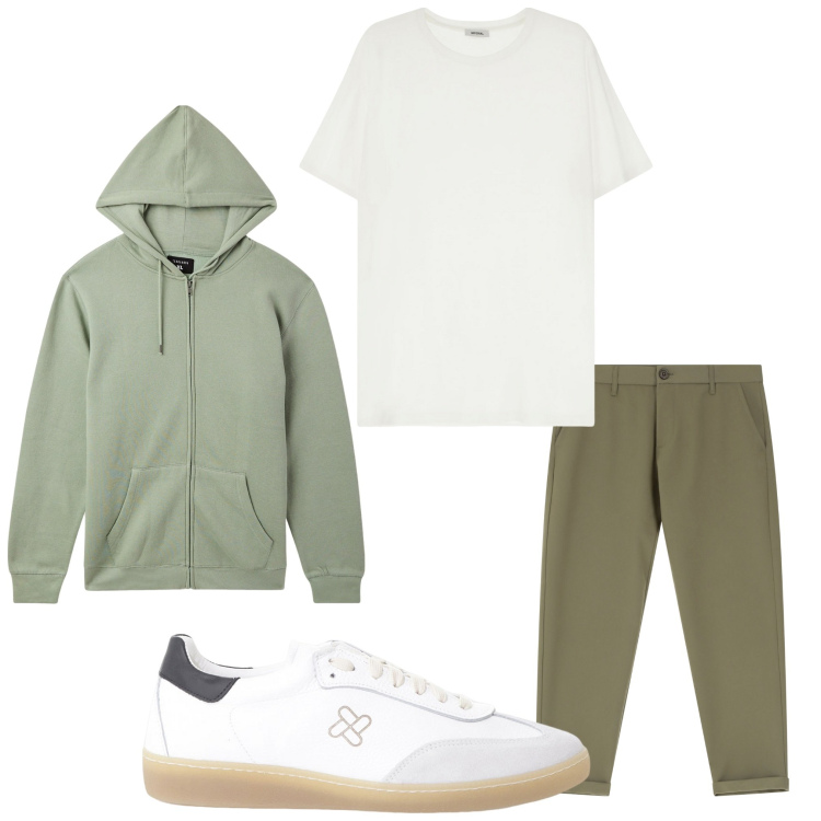 Outfit uomo - Easy. Stile Casual per Tutti i giorni. Abbinamento con felpe con cappuccio, pantaloni chino, t-shirt, sneakers.
