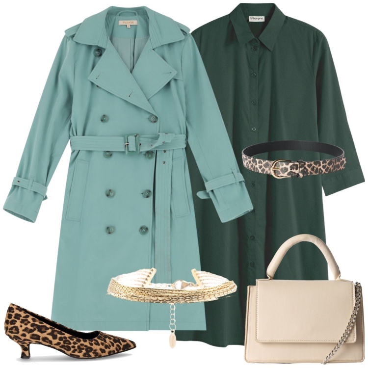 Outfit donna - Total look #2249472. Stile Chic per Tutti i giorni. Abbinamento con vestiti chemisier, borse a tracolla, cinture, trench, braccialetti, décolleté.