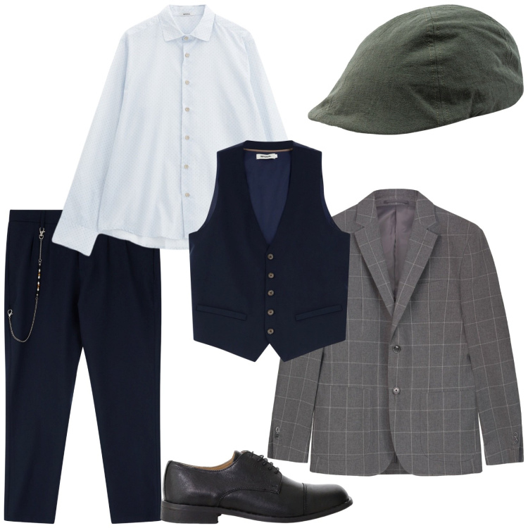Outfit uomo - Cerimonia. Stile Trendy per Cerimonia. Abbinamento con pantaloni, camicie, gilet, scarpe stringate, cappelli con visiera, giacche.