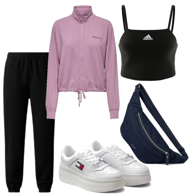 Outfit mujer - Deportes. Estilo Casual para Deporte. Combinación con pantalones, sudaderas, top, riñoneras, sneakers.