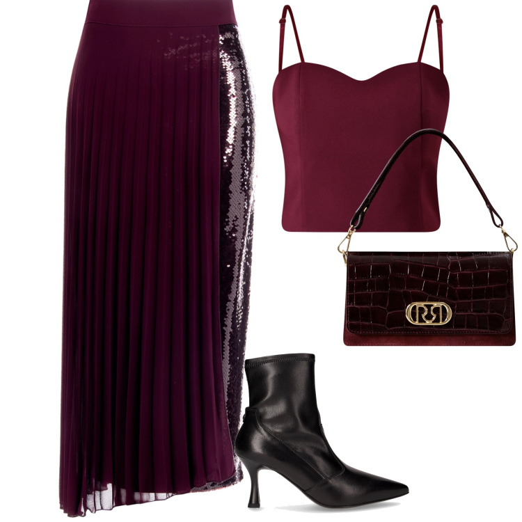Outfit donna - Immagina...puoi. Stile Chic per Serata fuori. Abbinamento con gonne longuette, top, borse a mano, stivaletti.