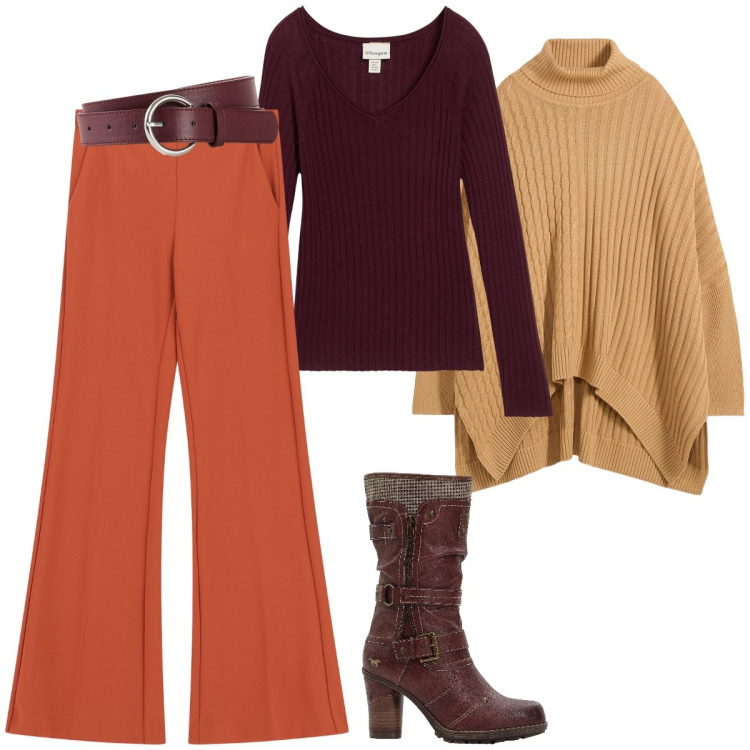 Outfit donna - Total look #2249526. Stile Vintage retrò per Tutti i giorni. Abbinamento con maglieria, cinture, stivali, maglieria, pantaloni.