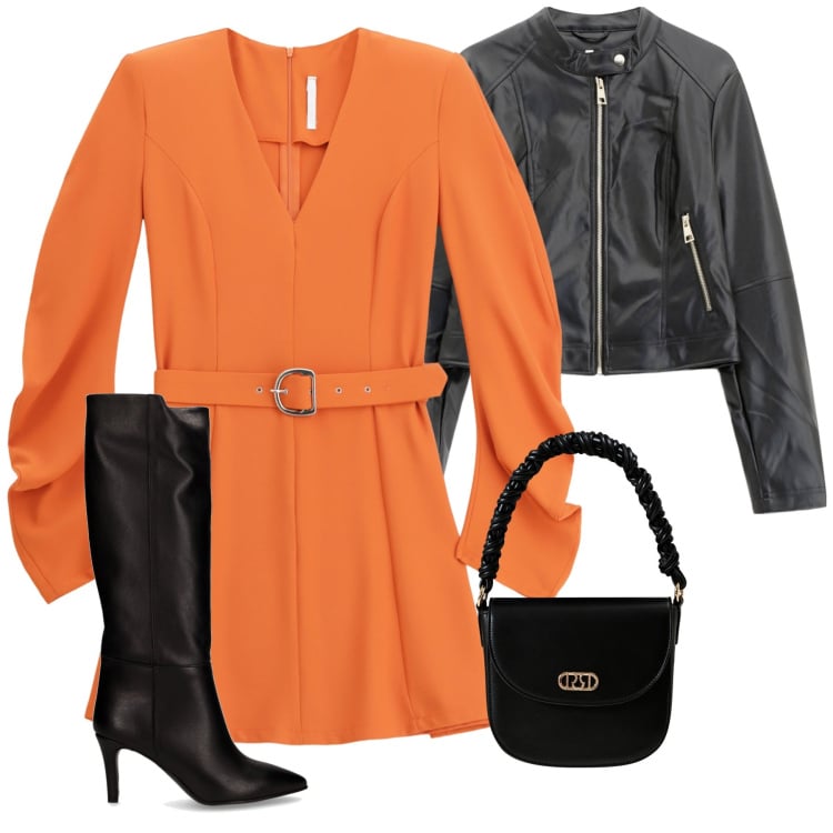 Outfit donna - City. Stile Urban per Tutti i giorni. Abbinamento con borse a mano, vestiti corti, giacche, stivali.
