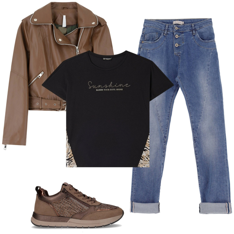 Outfit donna - Total look #2249531. Stile Vintage retrò per Tutti i giorni. Abbinamento con giacche, jeans slim fit, t-shirt, sneakers.