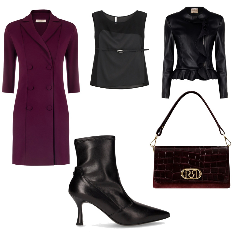 Outfit donna - Cena di lavoro. Stile Casual chic per Serata fuori. Abbinamento con blazer, borse a mano, vestiti midi/longuette, top, stivaletti.