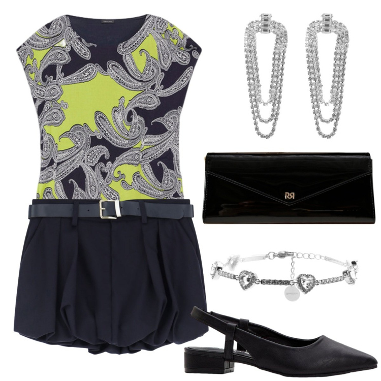 Outfit donna - Cena da cracco. Stile Bon Ton per Serata fuori. Abbinamento con décolleté, orecchini, pochette, minigonne, braccialetti, bluse.