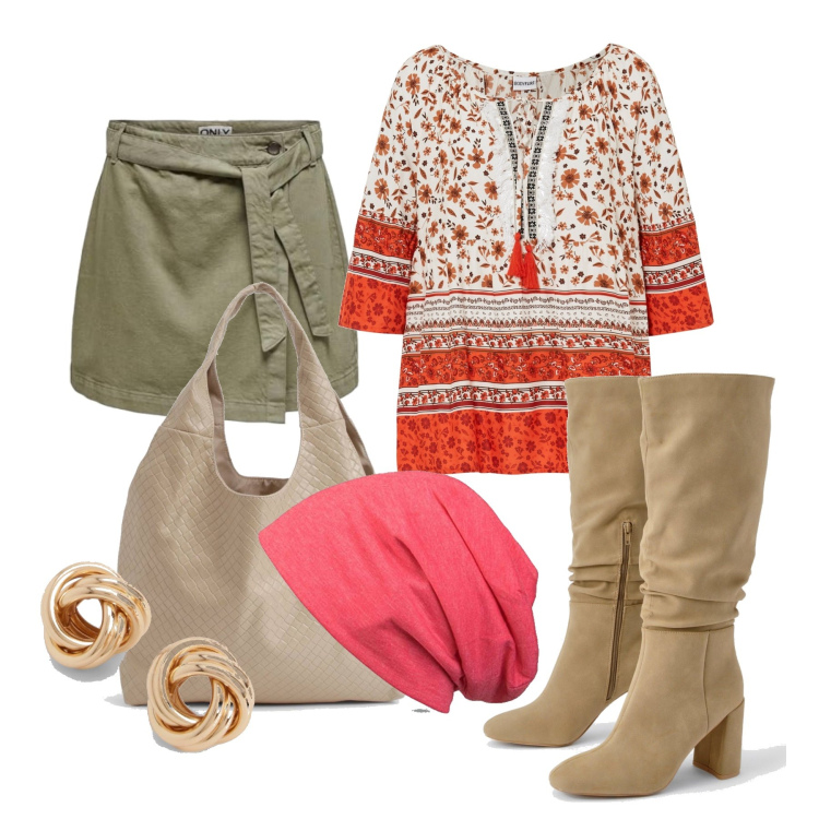 Outfit femme - Septembre. Style Boho pour Tous les jours. Assortir avec tuniques, bonnets, bottes, boucles d'oreilles, sacs tote, jupes.