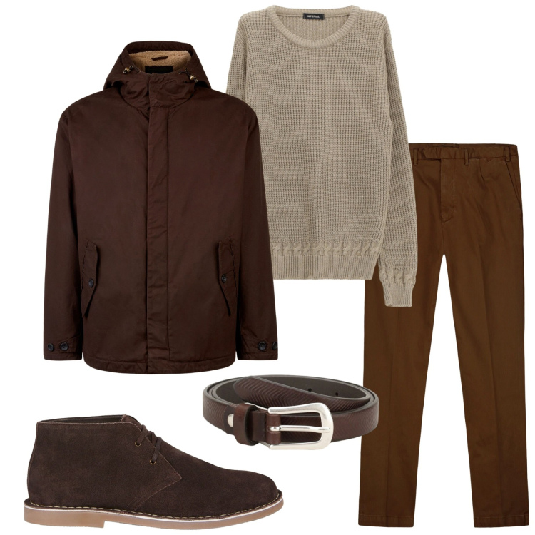 Outfit uomo - Colori autunnali. Stile Urban per Ufficio. Abbinamento con cinture, maglieria, giacche, pantaloni, stivali e stivaletti.
