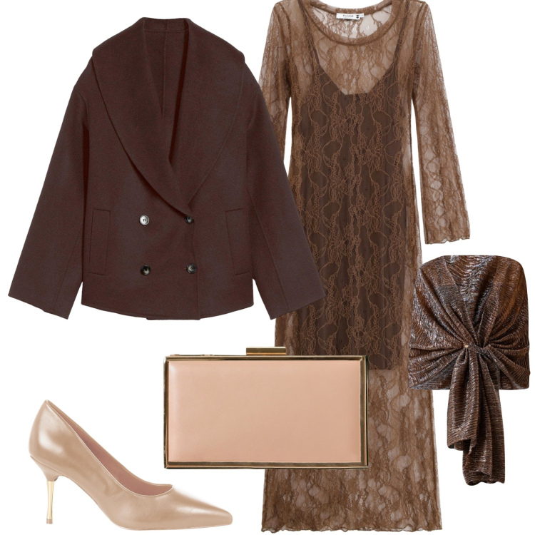 Outfit donna - Serata al ristorante. Stile Chic per Serata fuori. Abbinamento con blazer, décolleté, pochette, stole, vestiti lunghi.