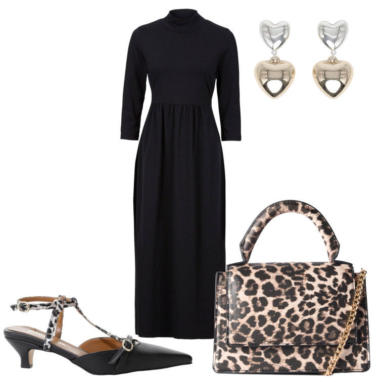Outfit donna - Occasione importante. Stile Glamour per Tutti i giorni. Abbinamento con vestiti midi/longuette, orecchini, borse a tracolla, décolleté.