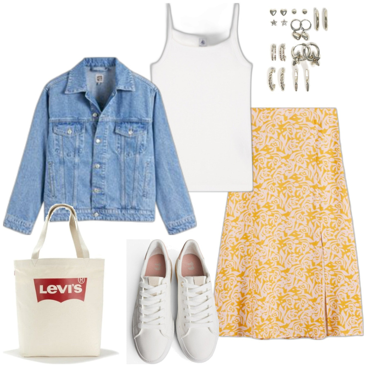 Outfit mujer - Sporty chic #3164. Estilo Sporty chic para Todos los días. Combinación con minifaldas, bolso tote, blazers, pendientes, sneakers, camisetas sin mangas.